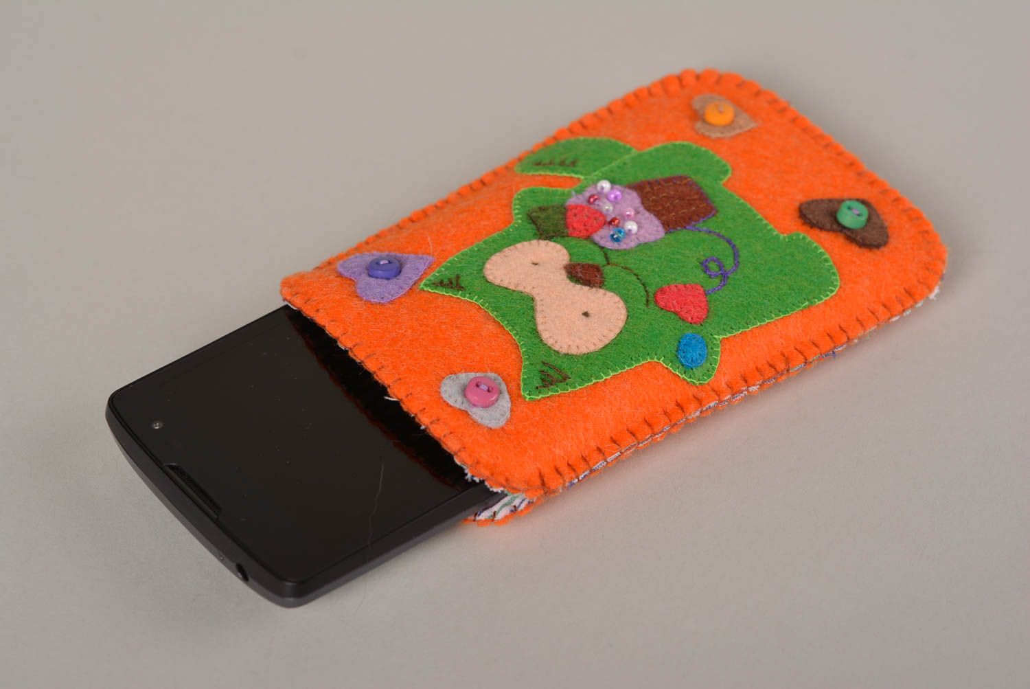 Handmade Tasche für Handy Smartphone Tasche Handy Hülle Stoff Handtasche orange foto 2