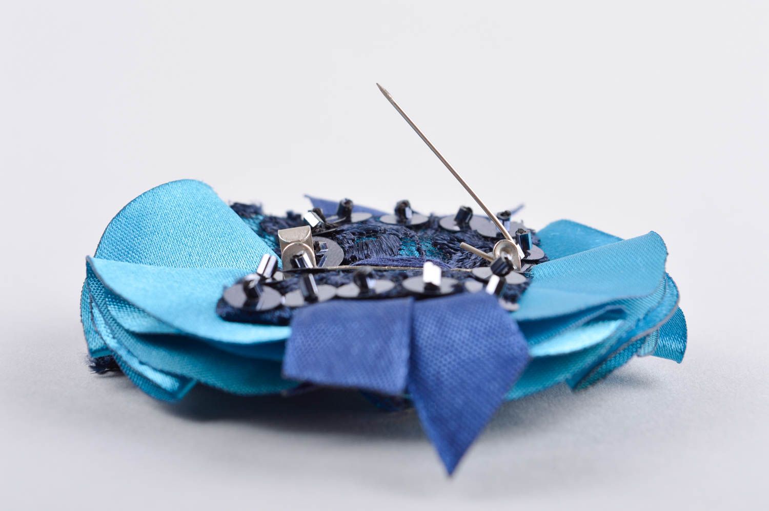 Broche artesanal de color azul con encaje accesorio de moda regalo original foto 5