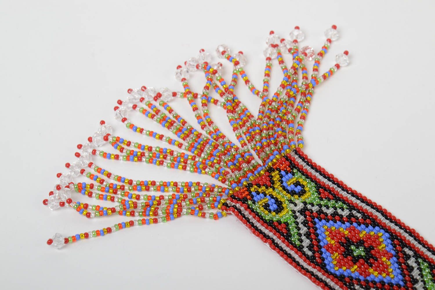 Collier en perles de rocaille multicolore style ethnique avec frange fait main photo 3