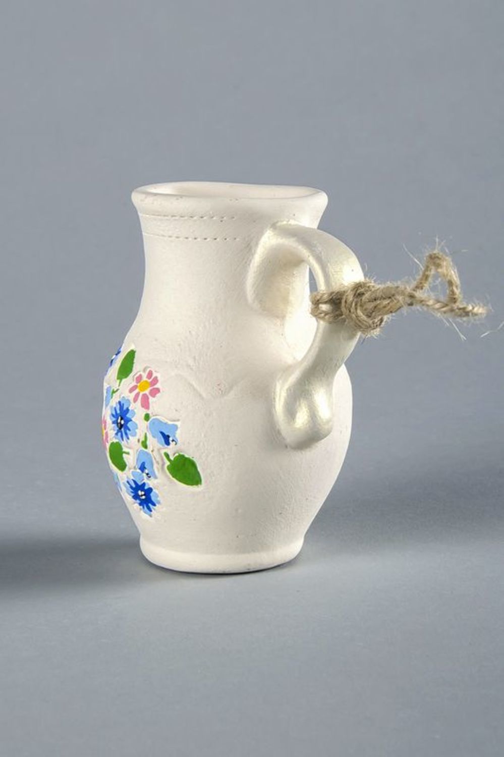 Handmade decorative clay white jug doe home décor 0,2 lb photo 3