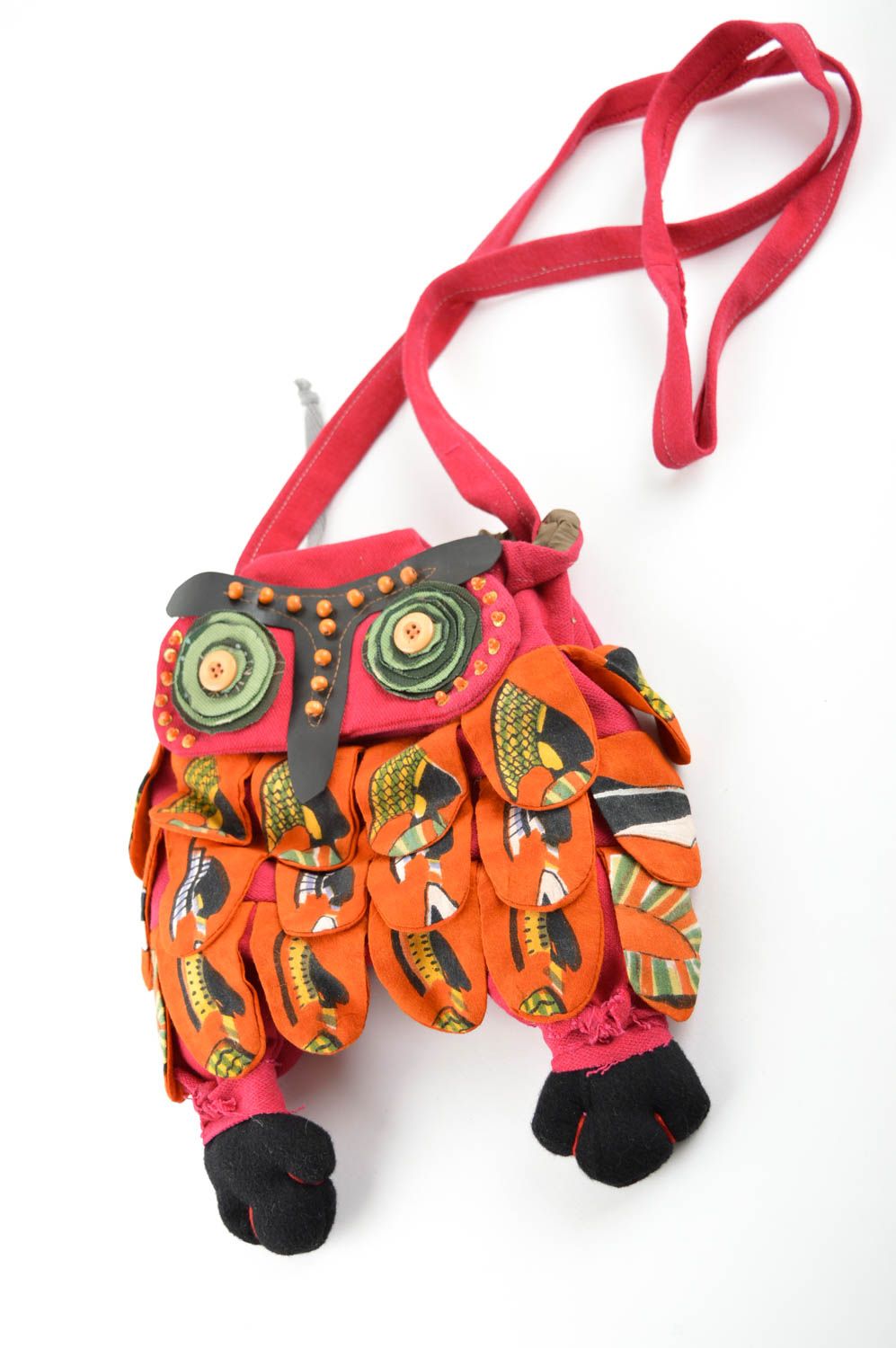 Handmade beautiful textile bag unusual bag in shape of owl summer bright bag photo 5