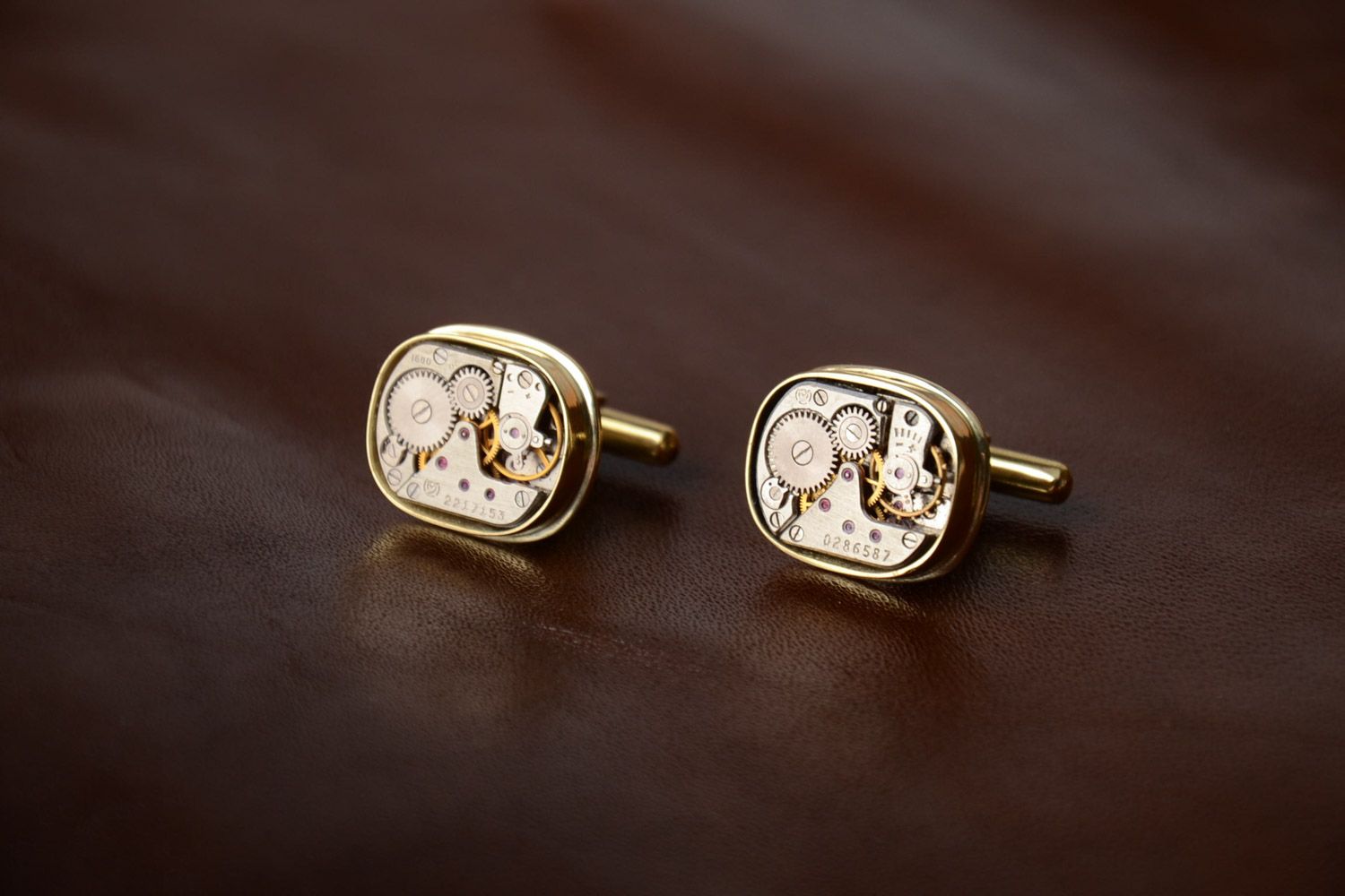 Steampunk brass handmade stylish cufflinks square unisex accessory  photo 1