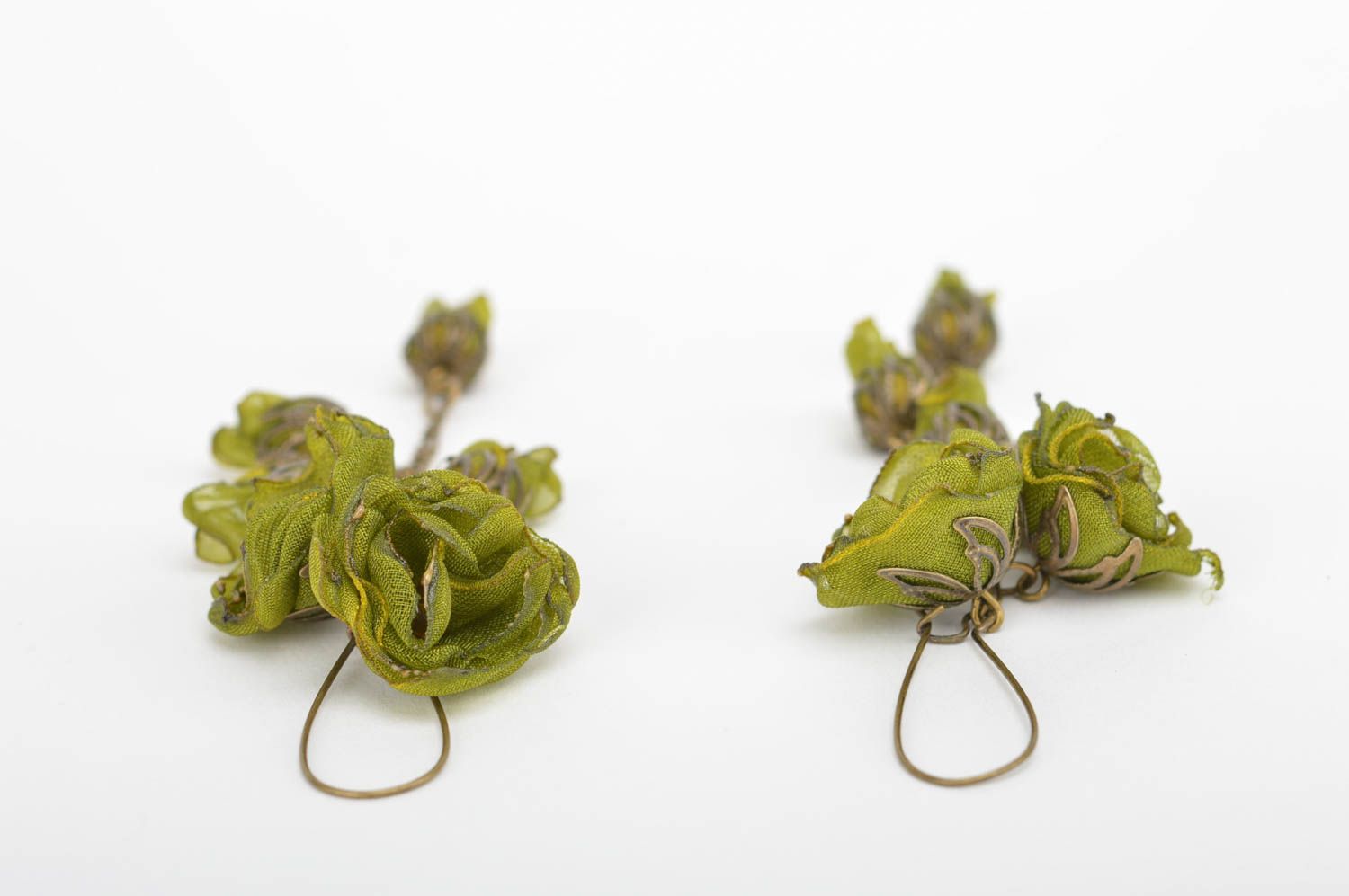 Handmade Blumen Ohrringe Damen Schmuck Accessoire für Frauen grüne Blumen foto 5