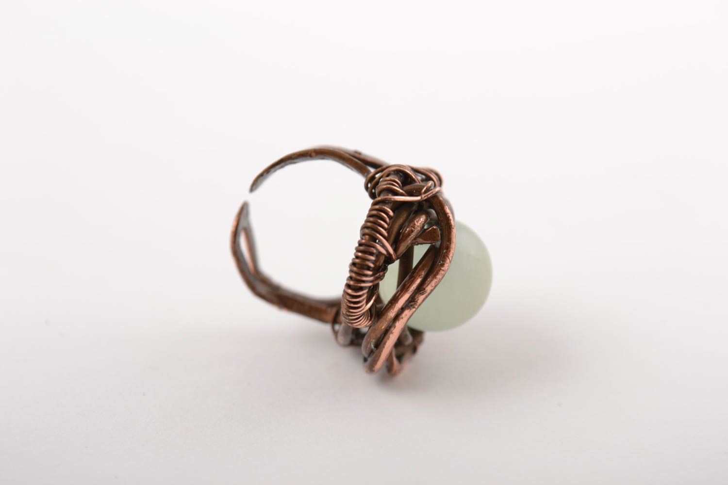 Красивое кольцо хэнд мэйд украшение в технике wire wrap медное кольцо Аквамарин фото 2