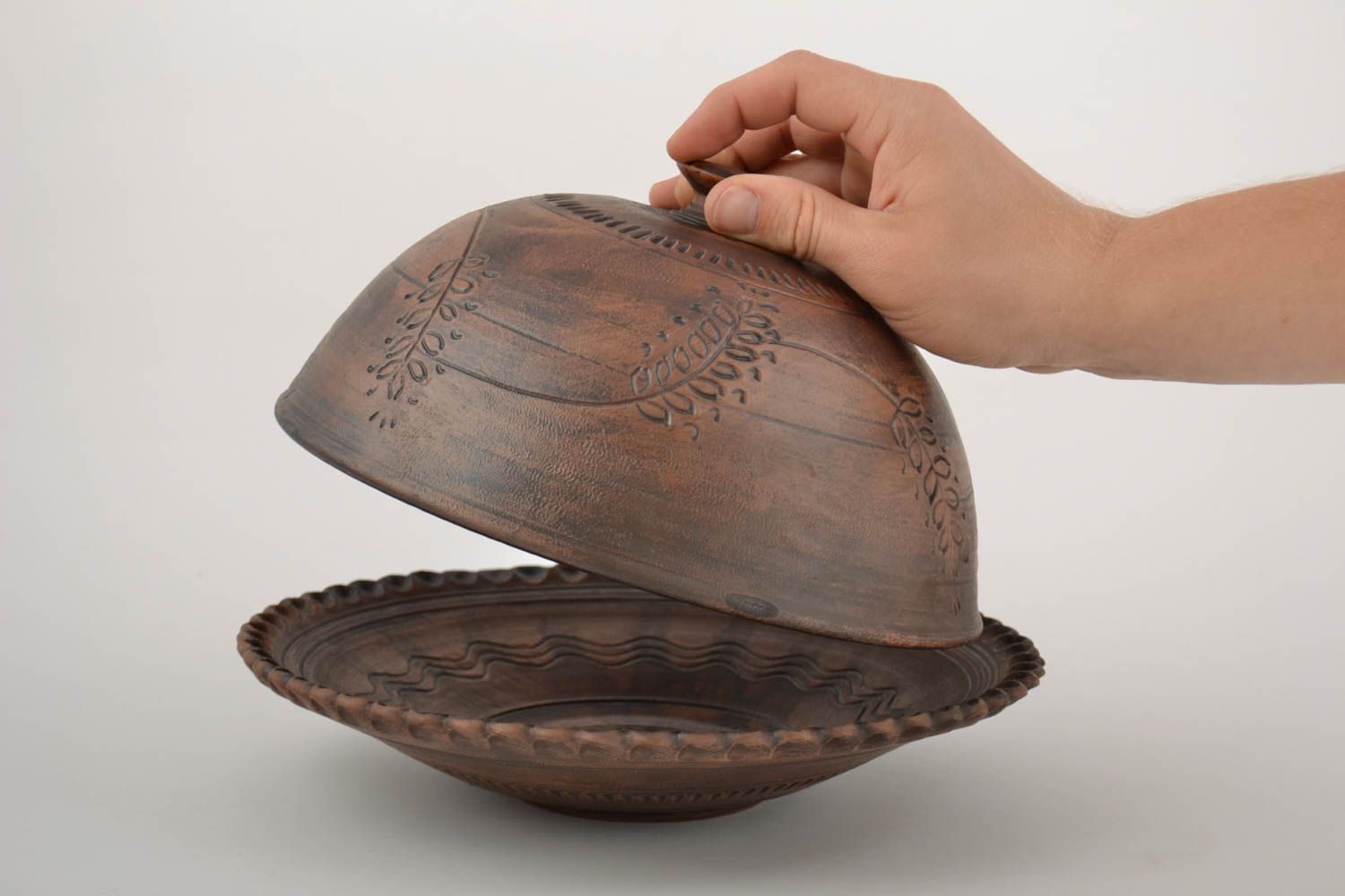 Beautiful large handmade brown clay bread box unusual designer photo 4