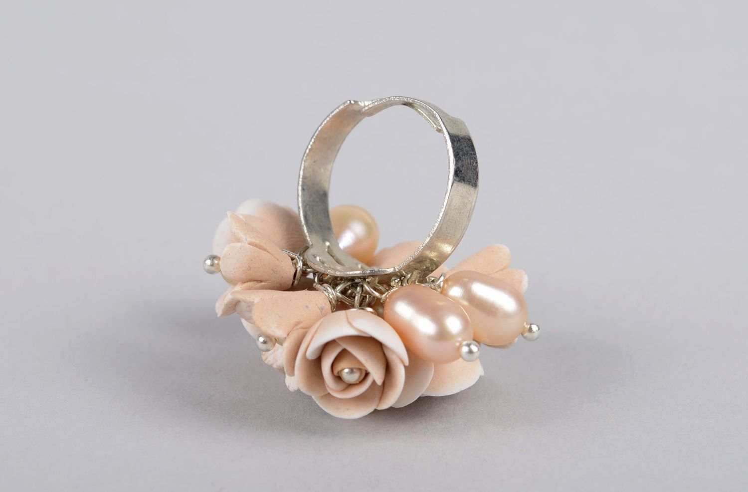 Handmade Blumen Ring beige Rosen Polymer Schmuck Accessoire für Frauen  foto 3