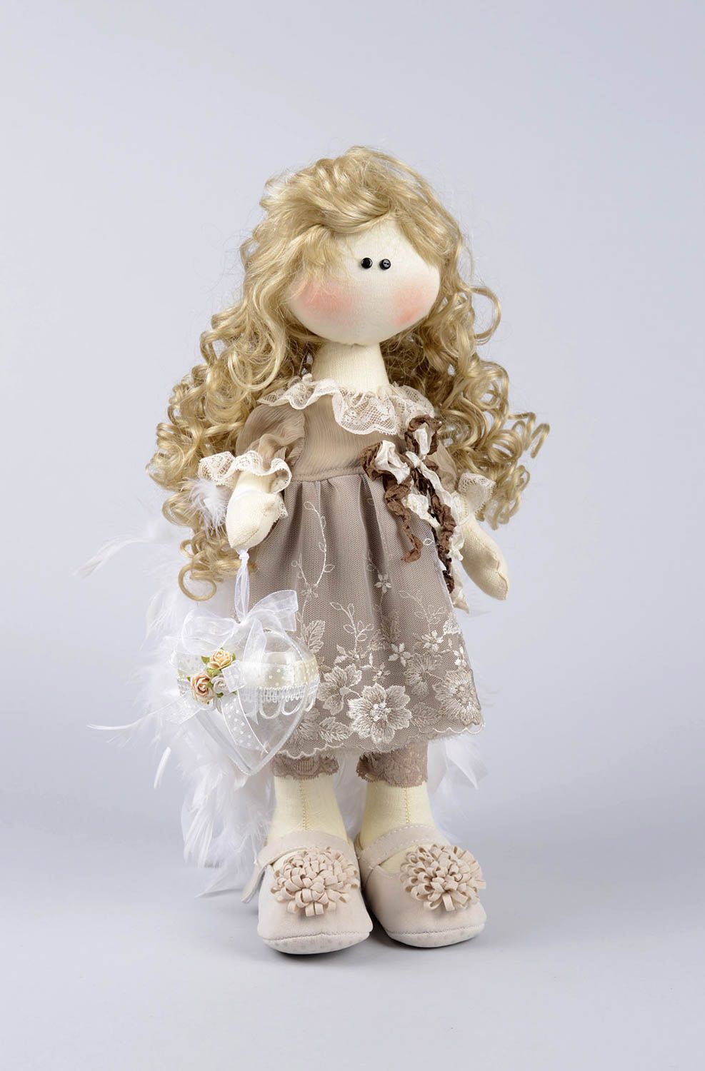 Кукла ручной работы кукла из ткани декоративная кукла в сером платьице  фото 1