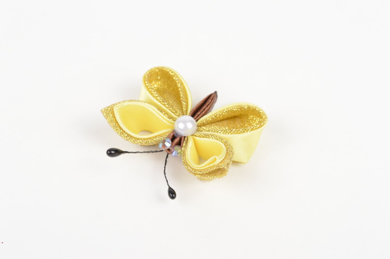 Детская резинка handmade аксессуар для волос резинка из лент Желтая бабочка фото 2