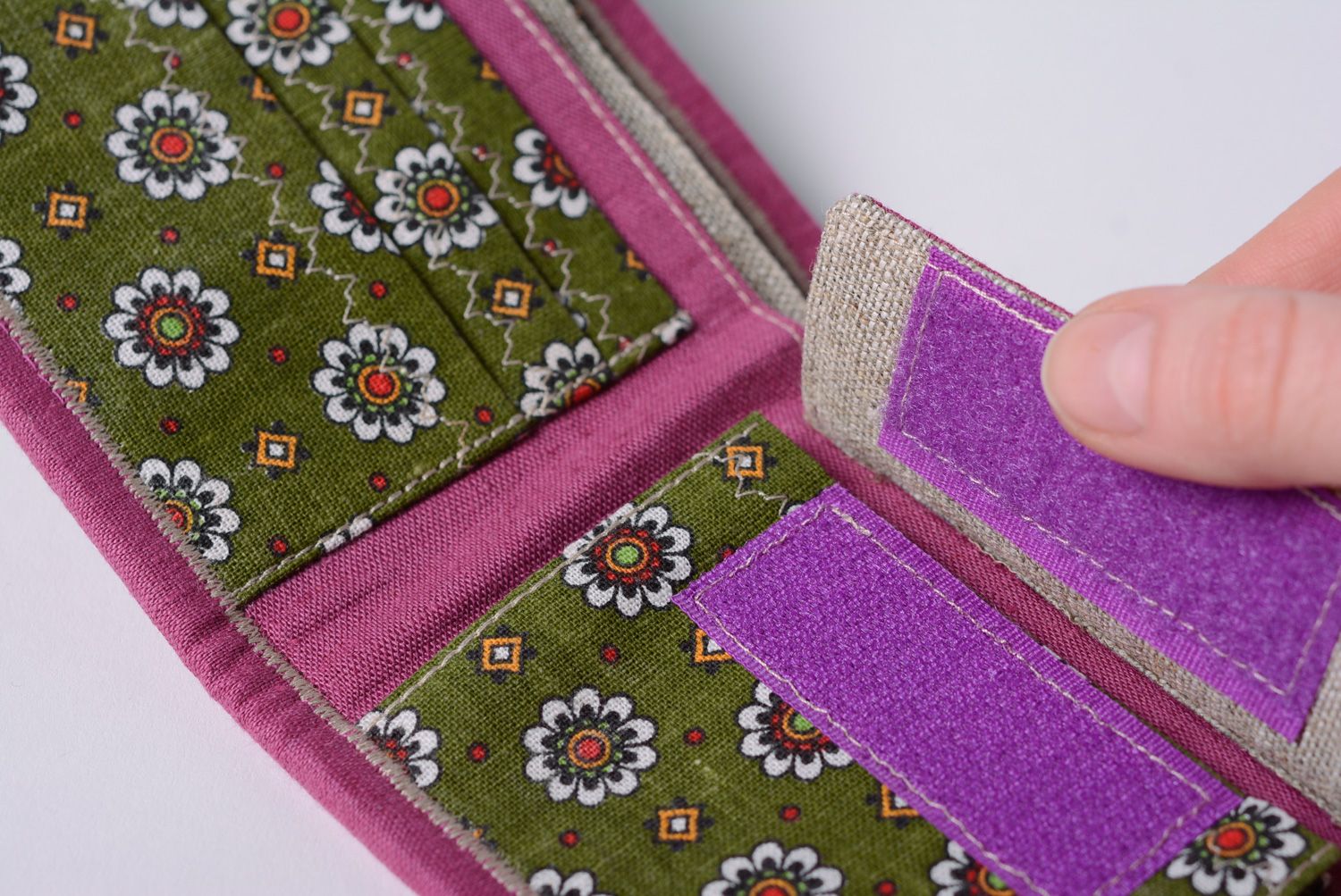 Homemade textile women's wallet with button photo 5