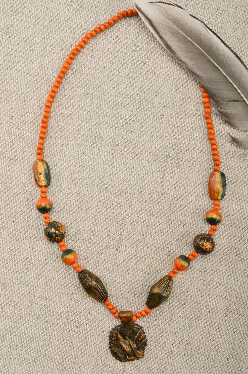 Unusual handmade beaded necklace plastic bead necklace handmade accessories photo 1