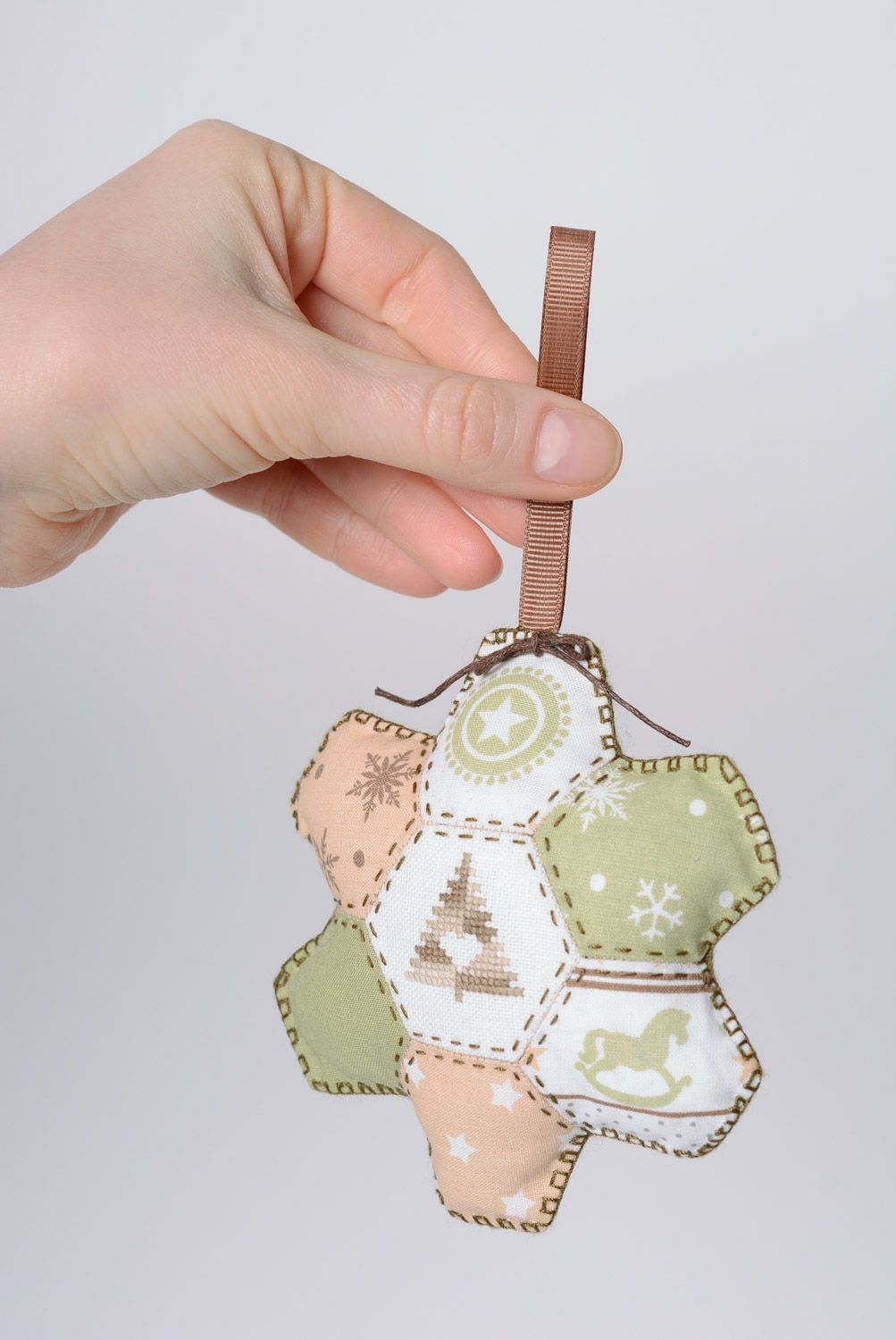 Handmade soft interior pendant sewn of natural materials Christmas decoration photo 2