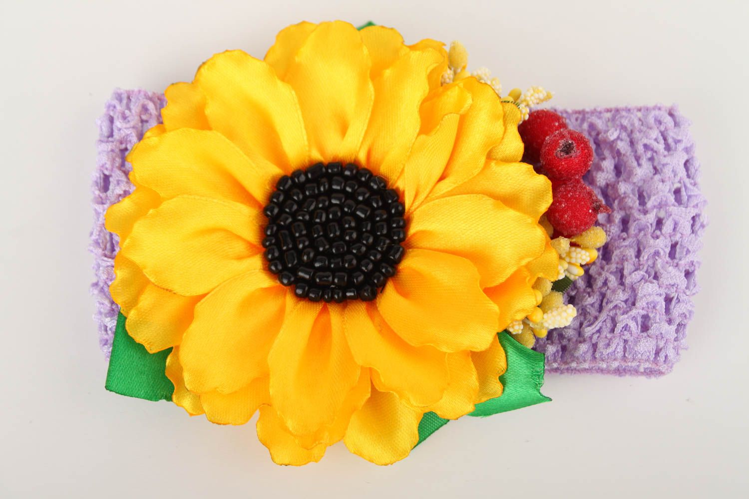 Handgemachter Schmuck Haarband mit Blumen Accessoire für Haare mit Sonnenblume foto 1