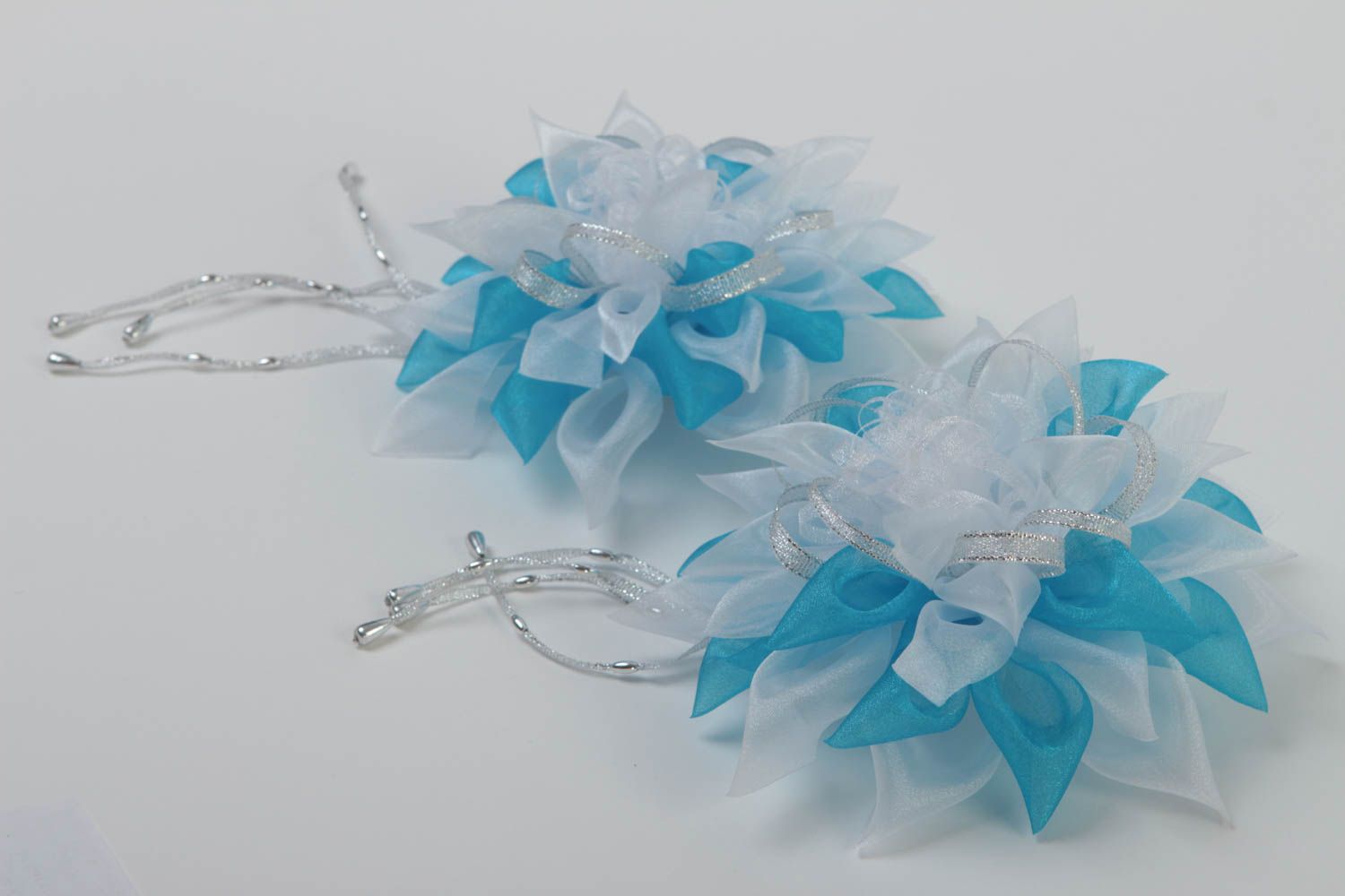 Handmade Haargummis mit Blumen Haarschmuck Set Mode Accessoires 2 Stück blau foto 3