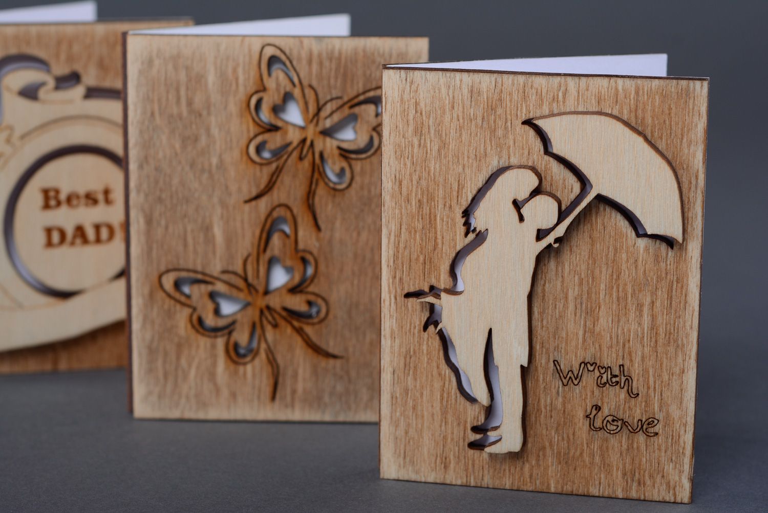 Plywood greeting card with couple in love image photo 5