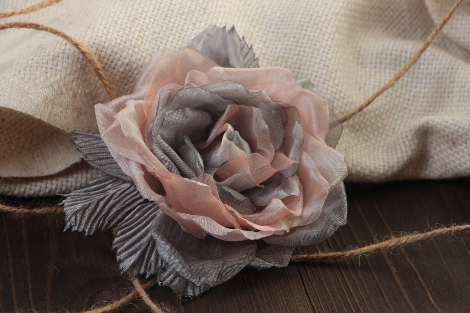 Beautiful handmade micro tulle fabric flower brooch hair clip Rose transforming photo 1