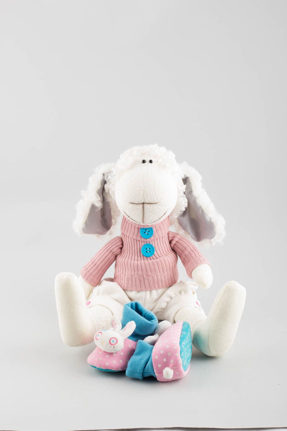 Peluche mouton en tissus de lin et tricot fait main décorative pour enfants photo 4