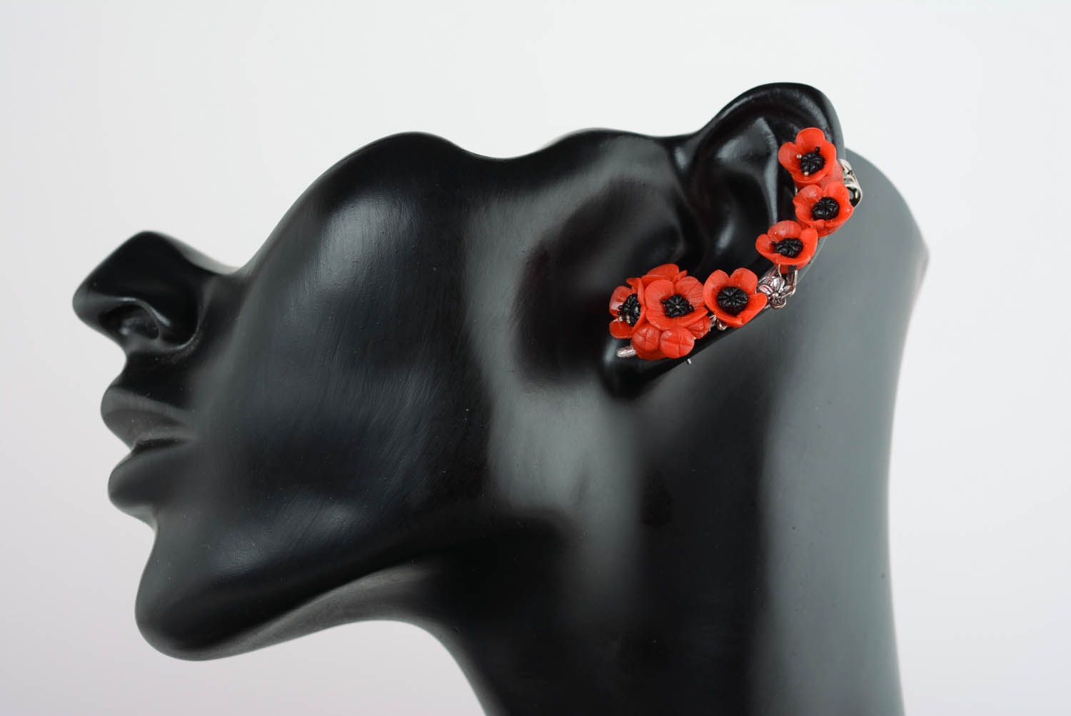 Handmade cuff earrings Poppies photo 1