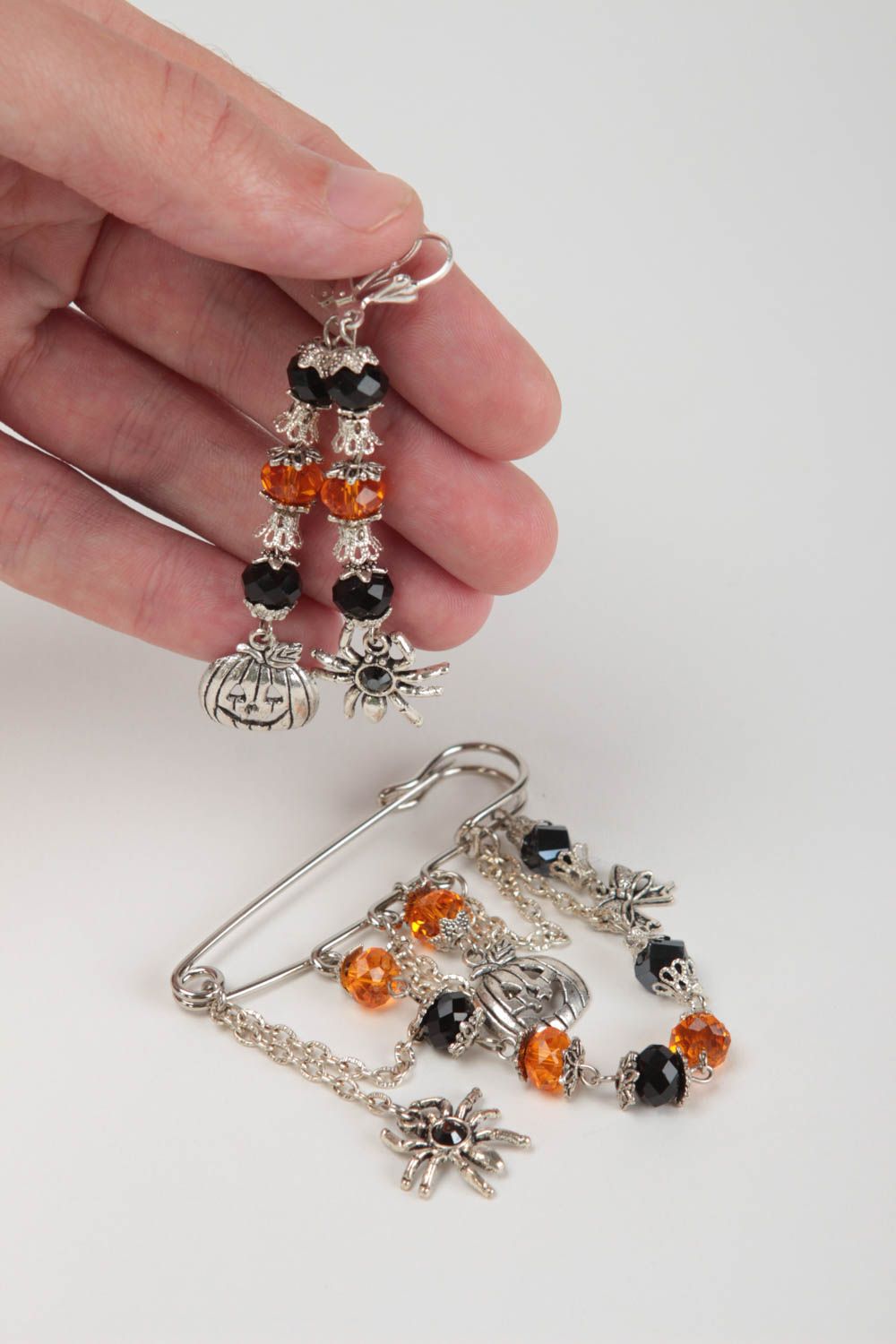 Beautiful handmade jewelry set crystal brooch and earrings fashion accessories photo 5