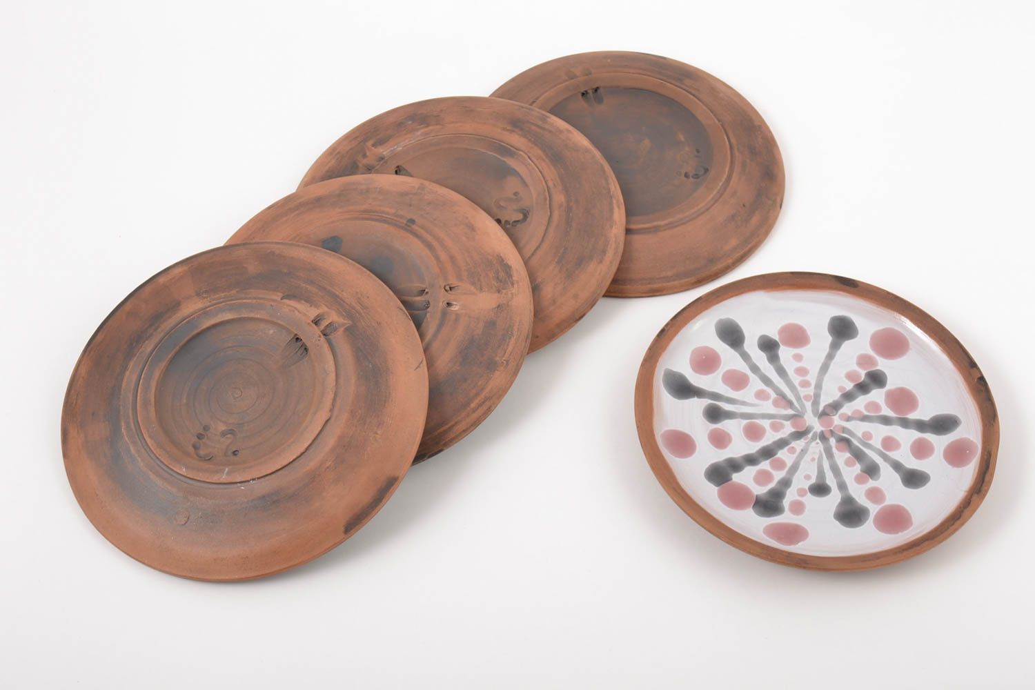 Керамические тарелки ручной работы глиняная посуда расписные тарелки 5 штук фото 4