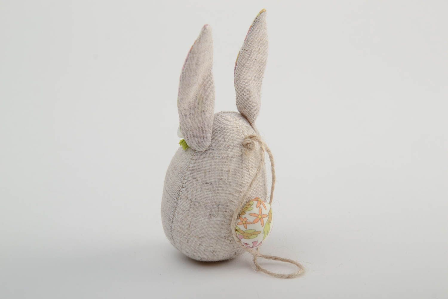 Unusual handmade designer fabric interior pendant toy hare sewn of natural materials photo 4