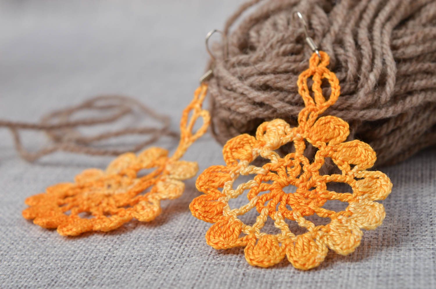 Элитная бижутерия ручной работы модные серьги вязаное украшение оранжевое фото 2