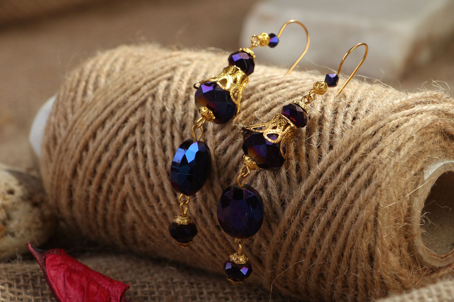 Earrings with crystal beads photo 3
