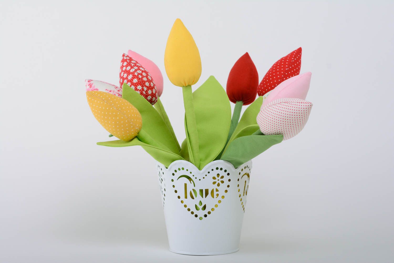 Fleur décorative en tissu faite main design original cadeau Tulipe jaune photo 5