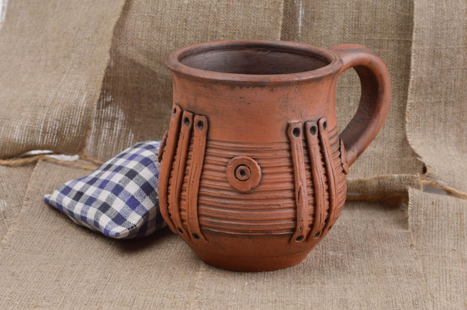 Small 10 oz clay glazed creamer pitcher for coffee with handle 3,5, 0,6 lb photo 1