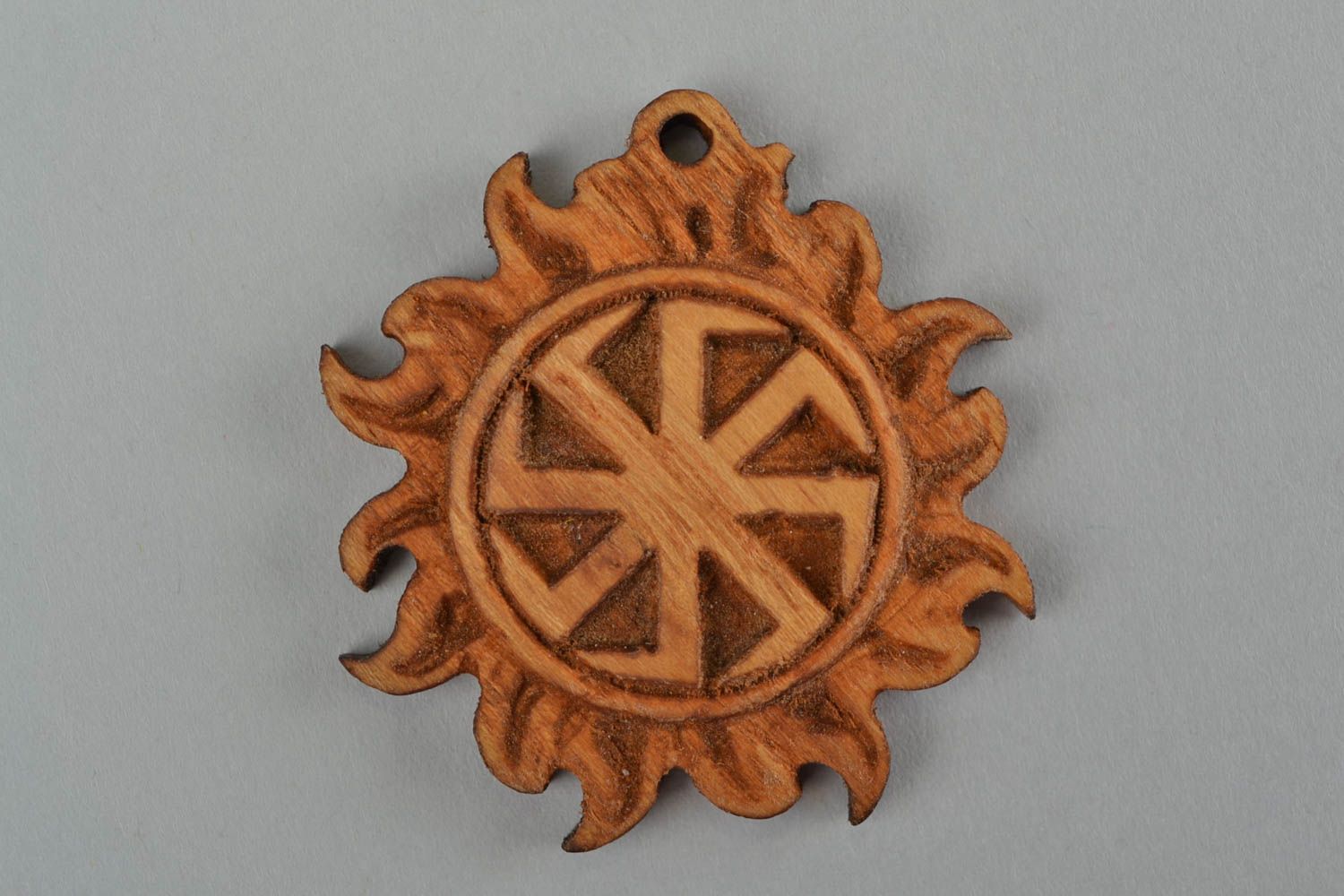 Handmade Slavic wooden amulet neck pendant cross of Lada Holy Mother photo 3