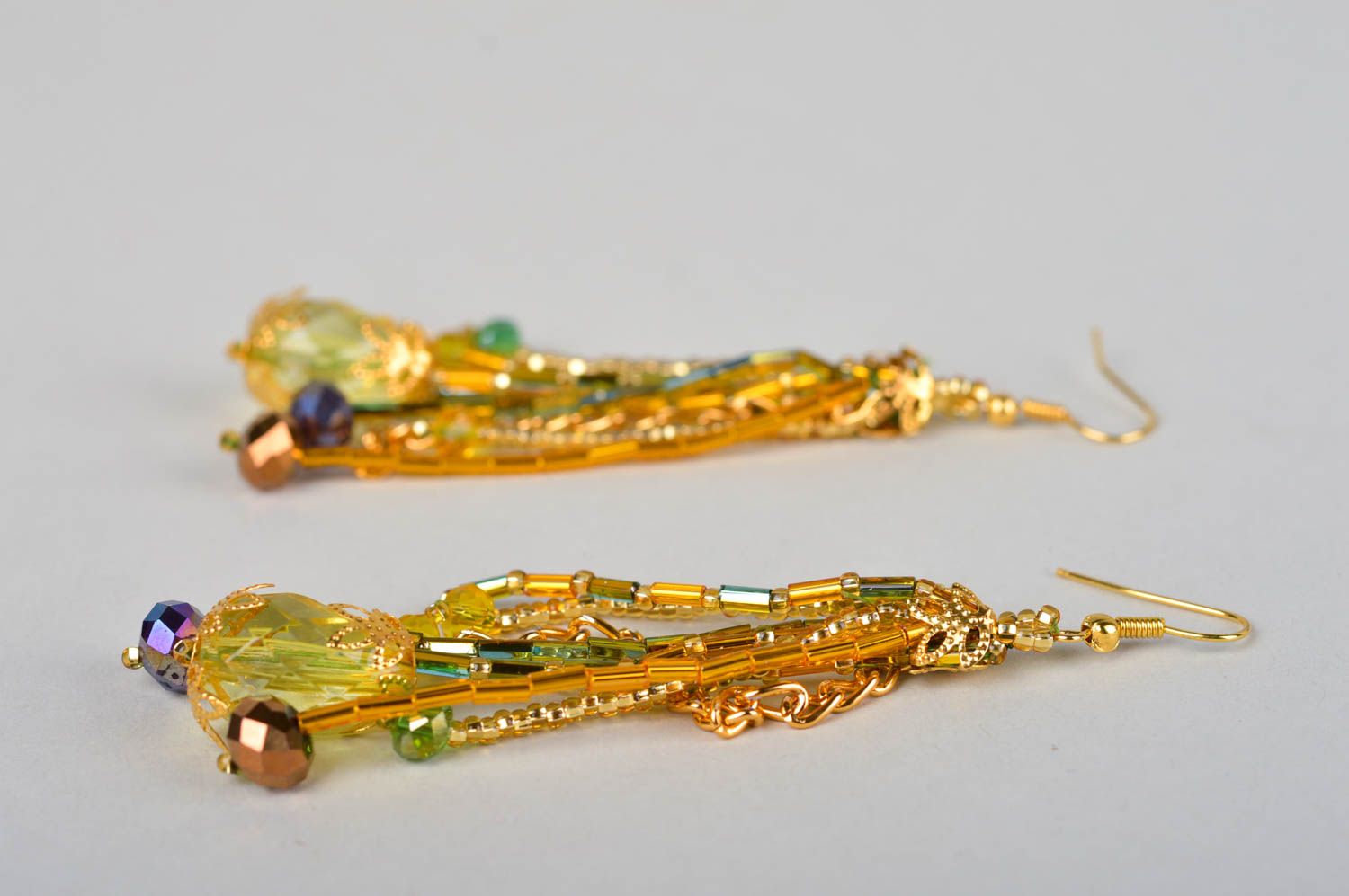 Handmade beaded earrings yellow crystal women accessory designer fashion jewelry photo 4