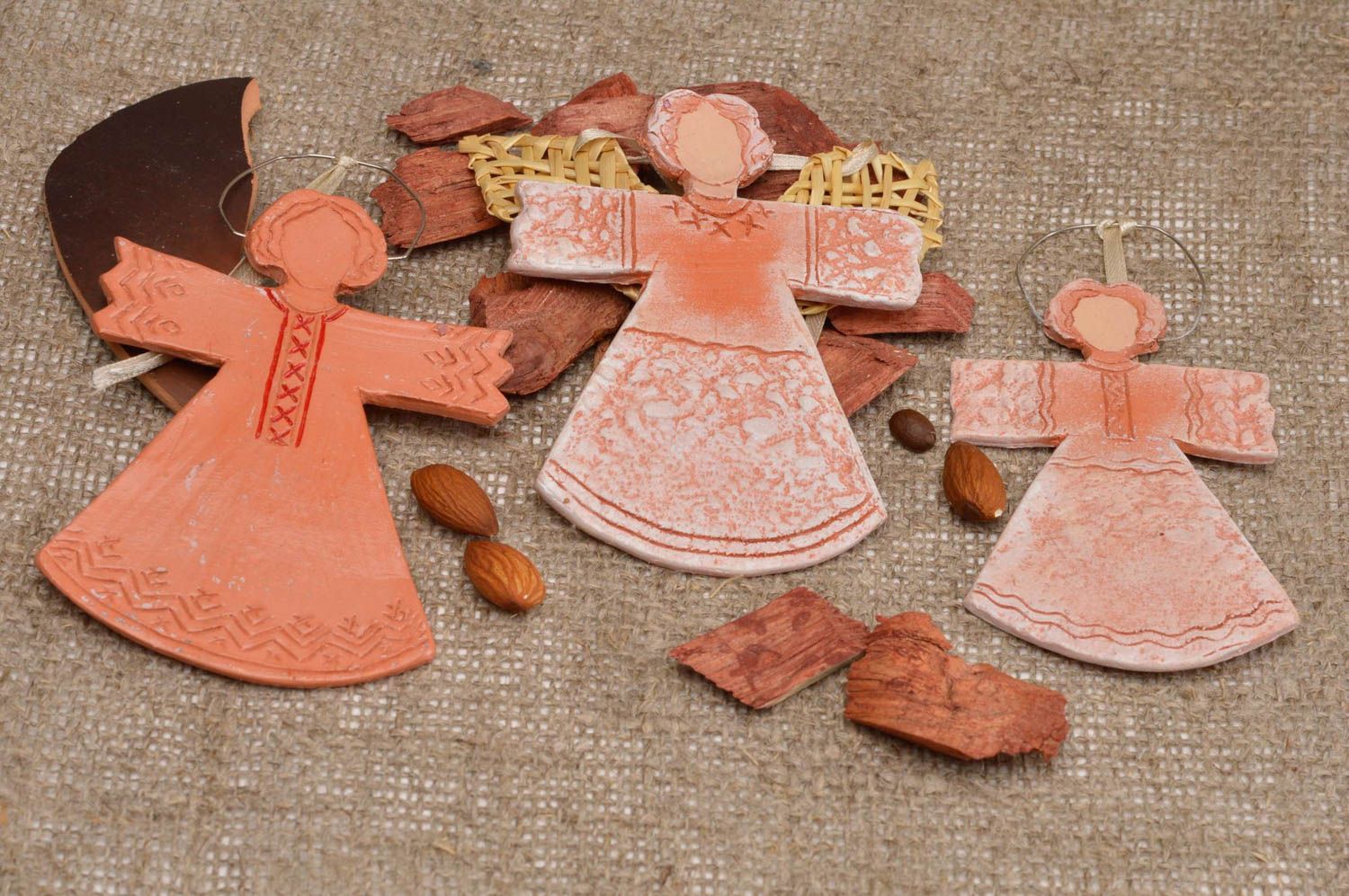 Игрушки из глины ангелы ручной работы глиняные игрушки украшения для дома 3 шт фото 1