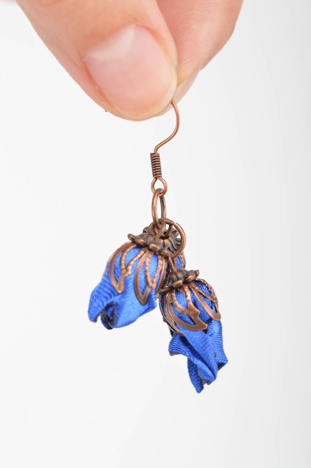 Textile flower earrings beautiful earrings with charms handmade jewelry photo 2