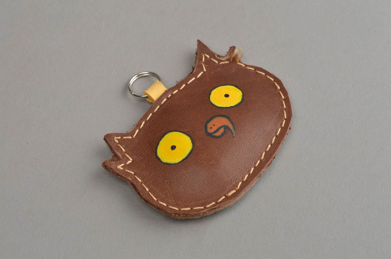 Handmade leather keychain unusual stylish accessory cute designer souvenir photo 4