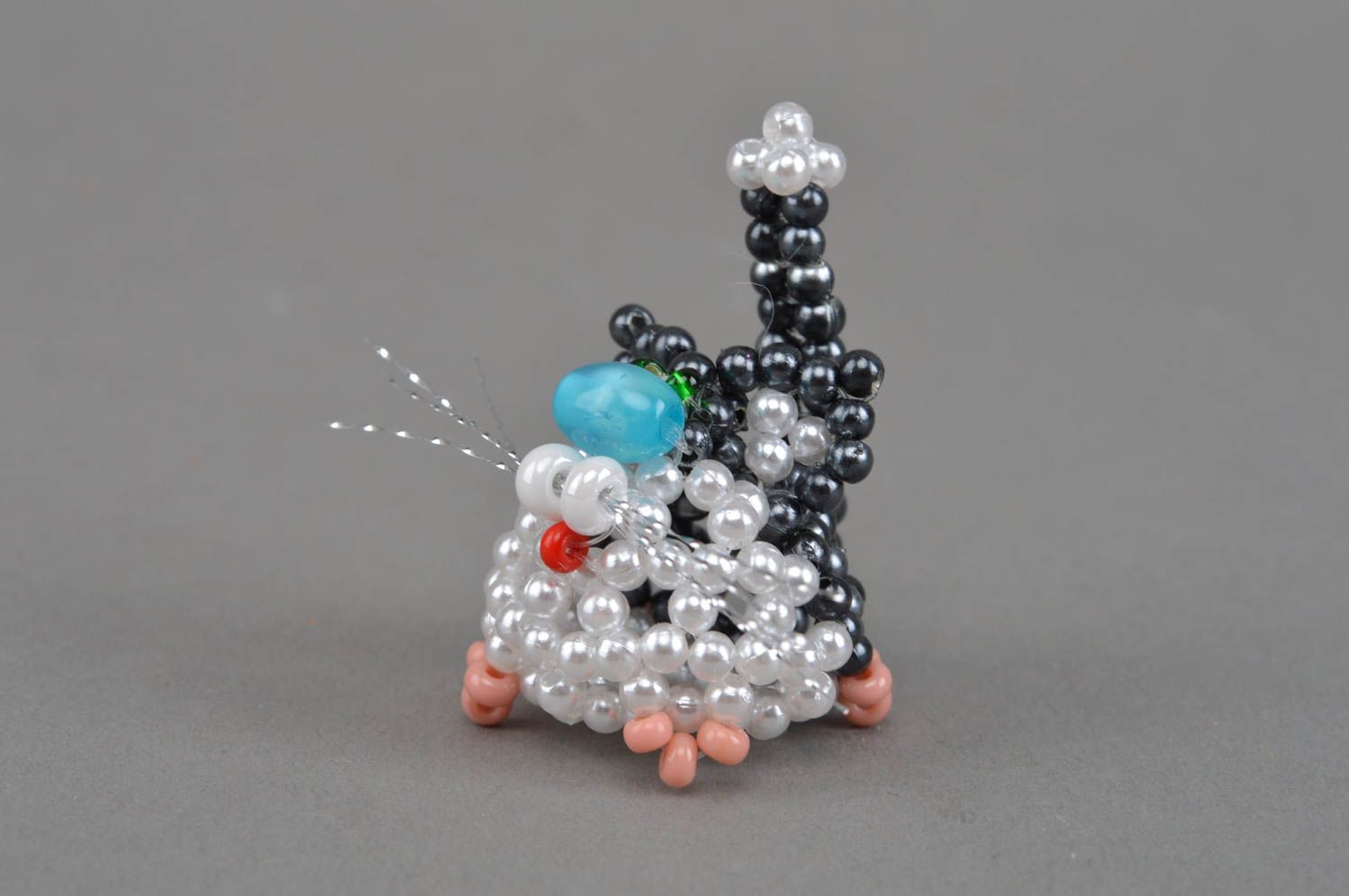 Figurine de chat mignon en perles de rocaille faite main décoration d'intérieur photo 2