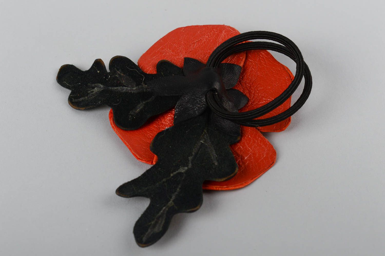 Beautiful handmade leather scrunchie flower hair tie accessories for girls photo 3