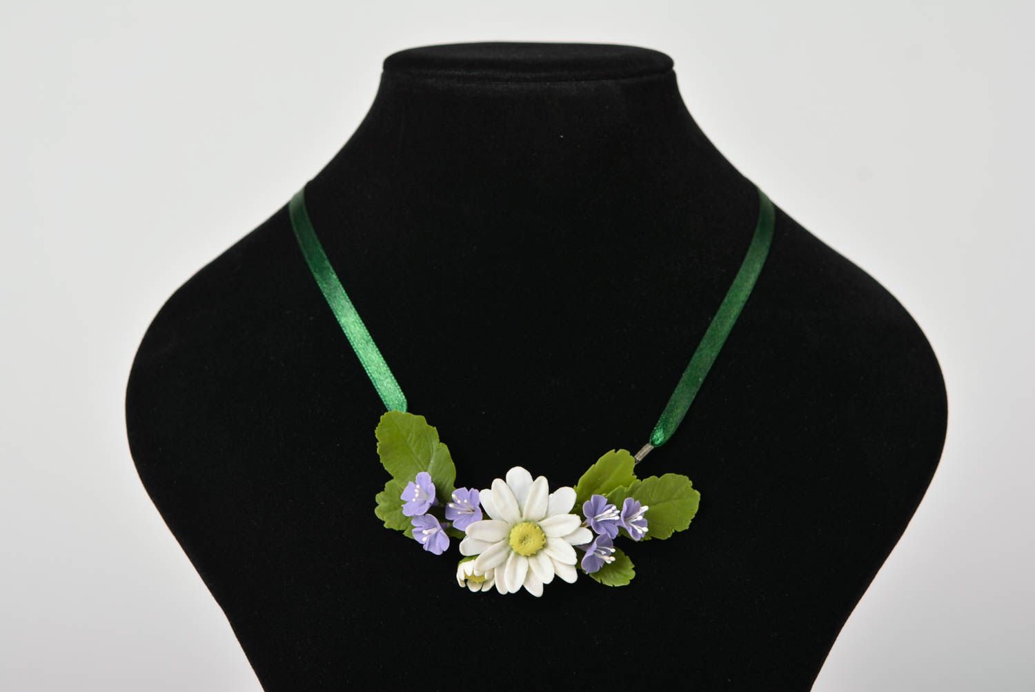 Beautiful handmade designer plastic flower neck pendant on satin ribbon photo 1