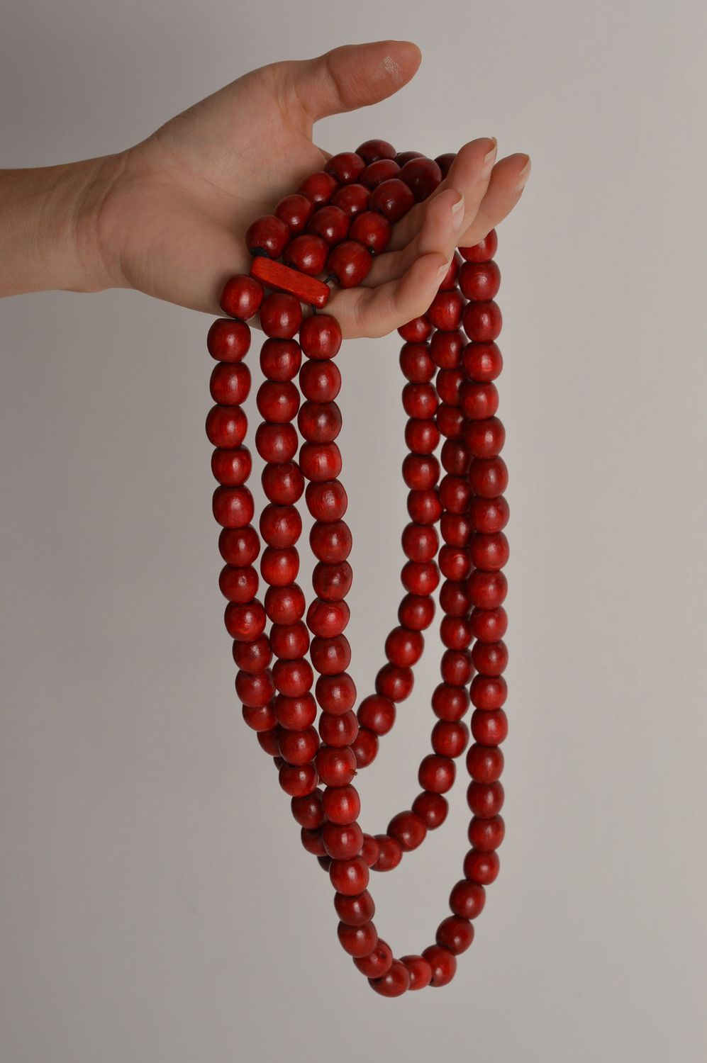 Handmade red multirow necklace unusual wooden necklace jewelry in ethnic style photo 5
