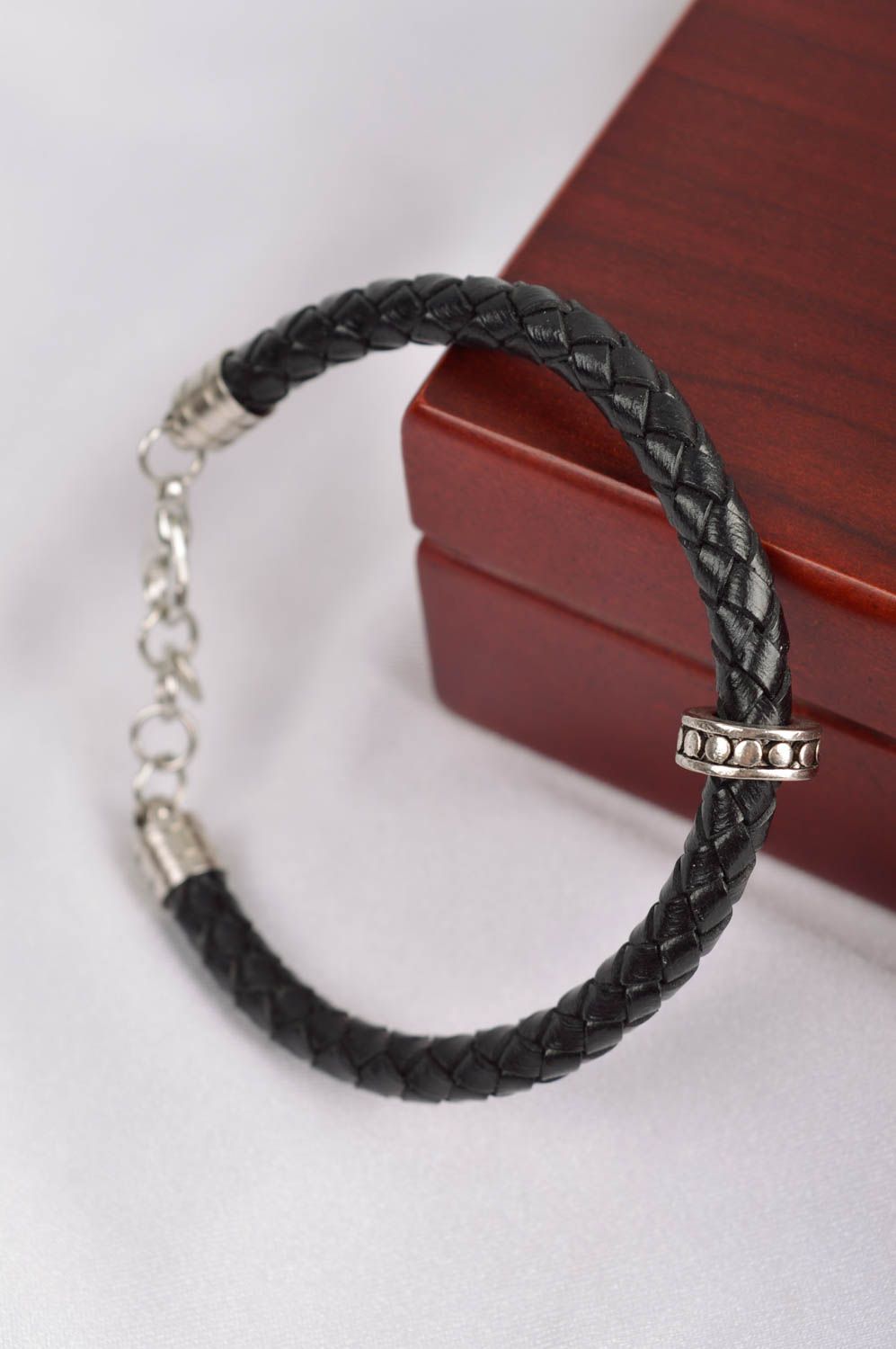 Bracelet tressé cuir naturel Bijoux fait main Cadeau femme noir style casual photo 1