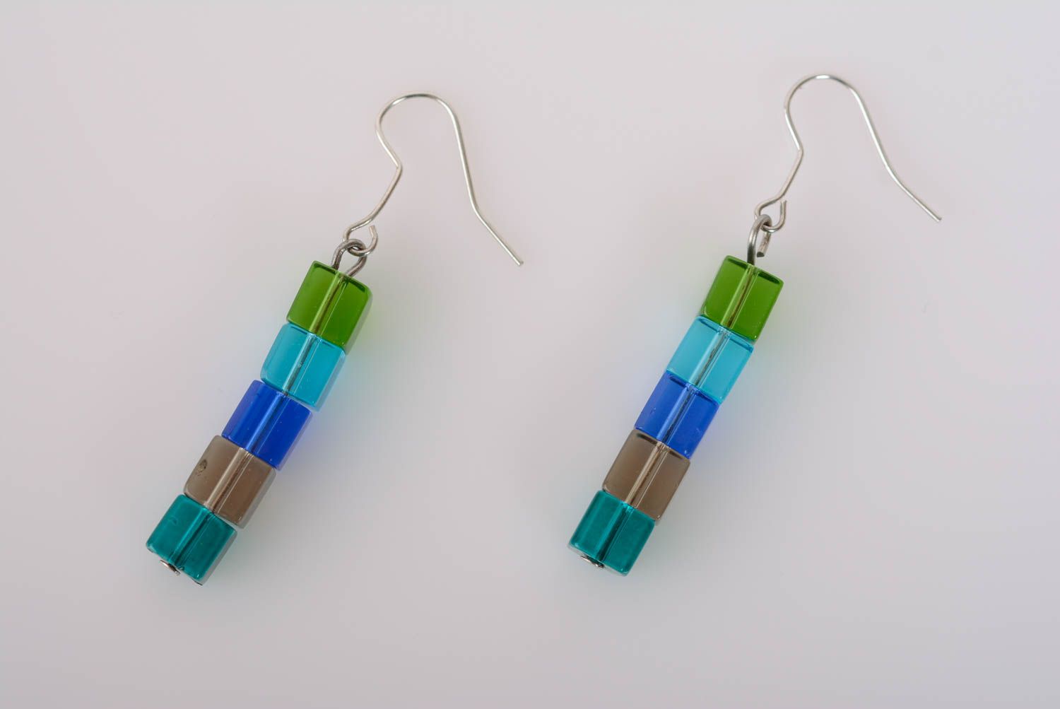 Beautiful earrings with plastic beads handmade long designer summer accessory photo 2