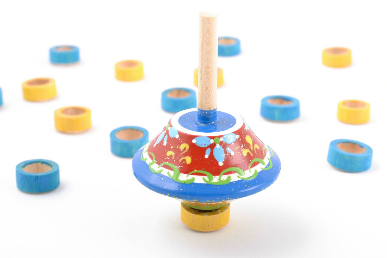 Schöner handgemachter bunter kleiner Brummkreisel aus Holz Öko Spielzeug foto 1