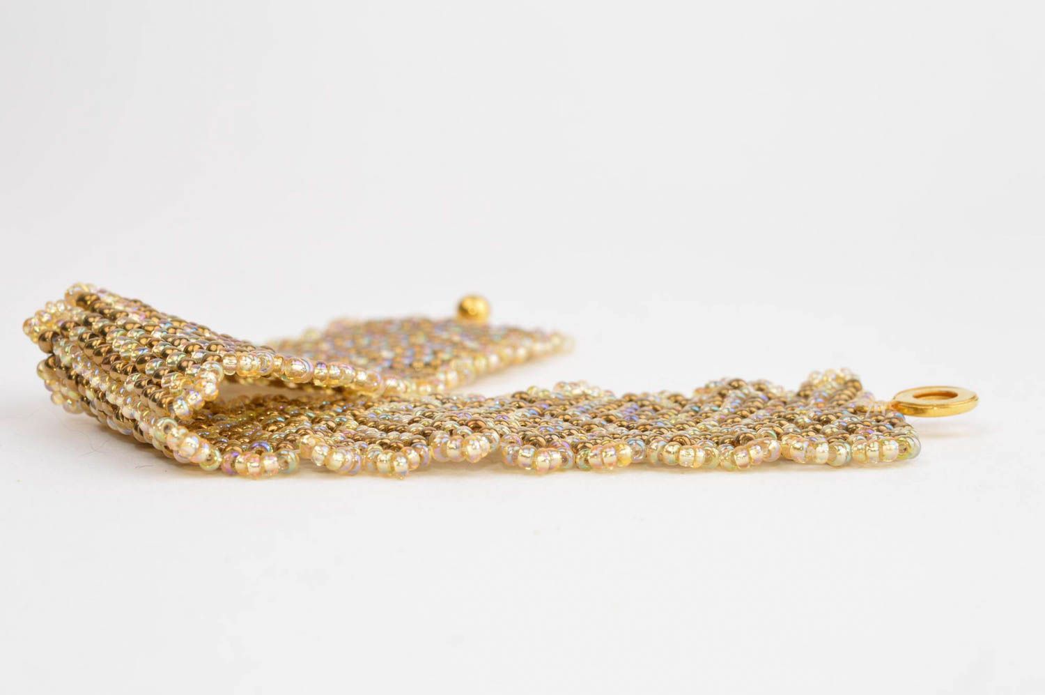 Модная бижутерия браслет ручной работы браслет из бисера золотой широкий фото 3