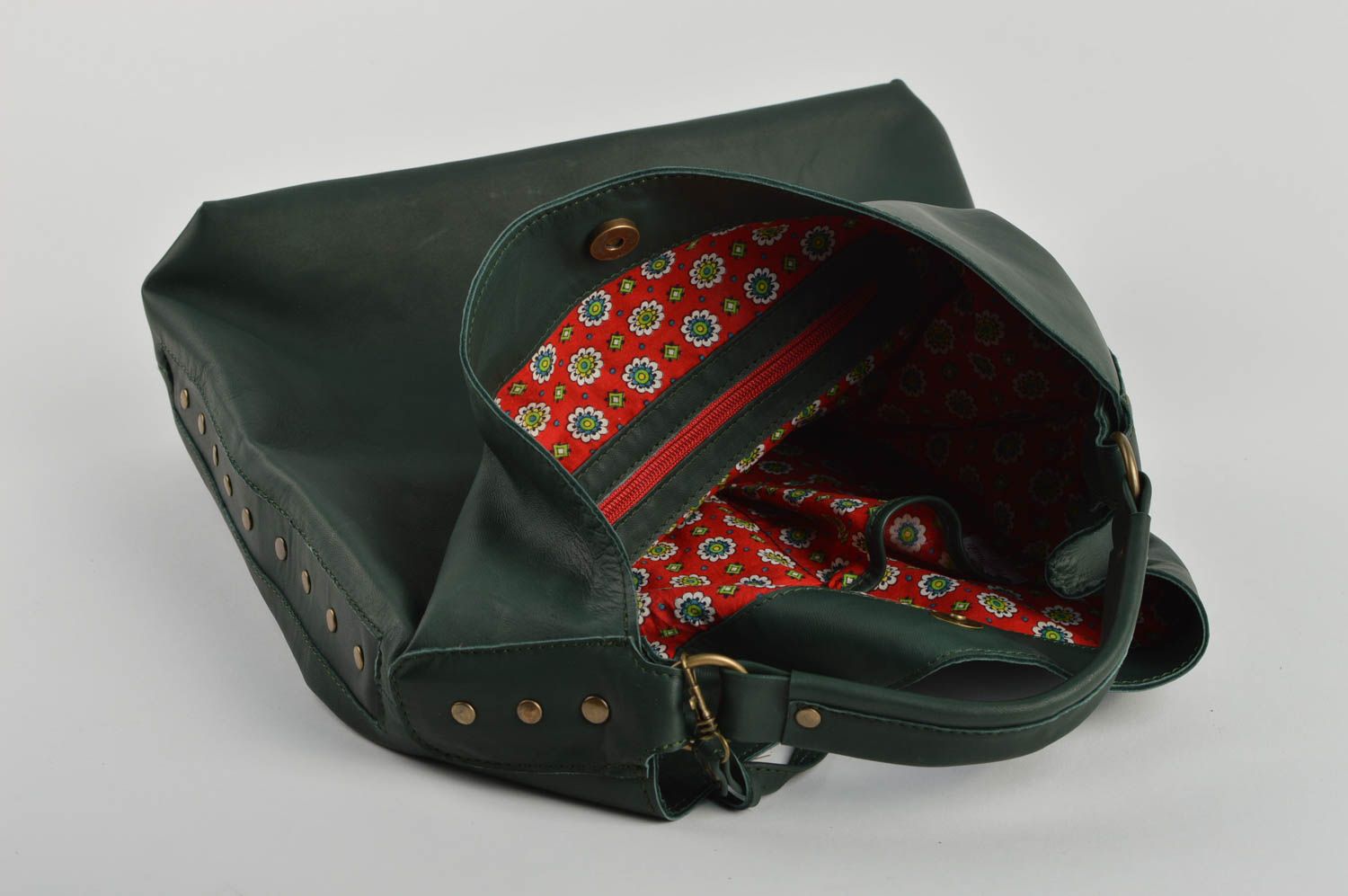 Сумка ручной работы сумка на плечо кожаная сумка зеленая большая красивая фото 4