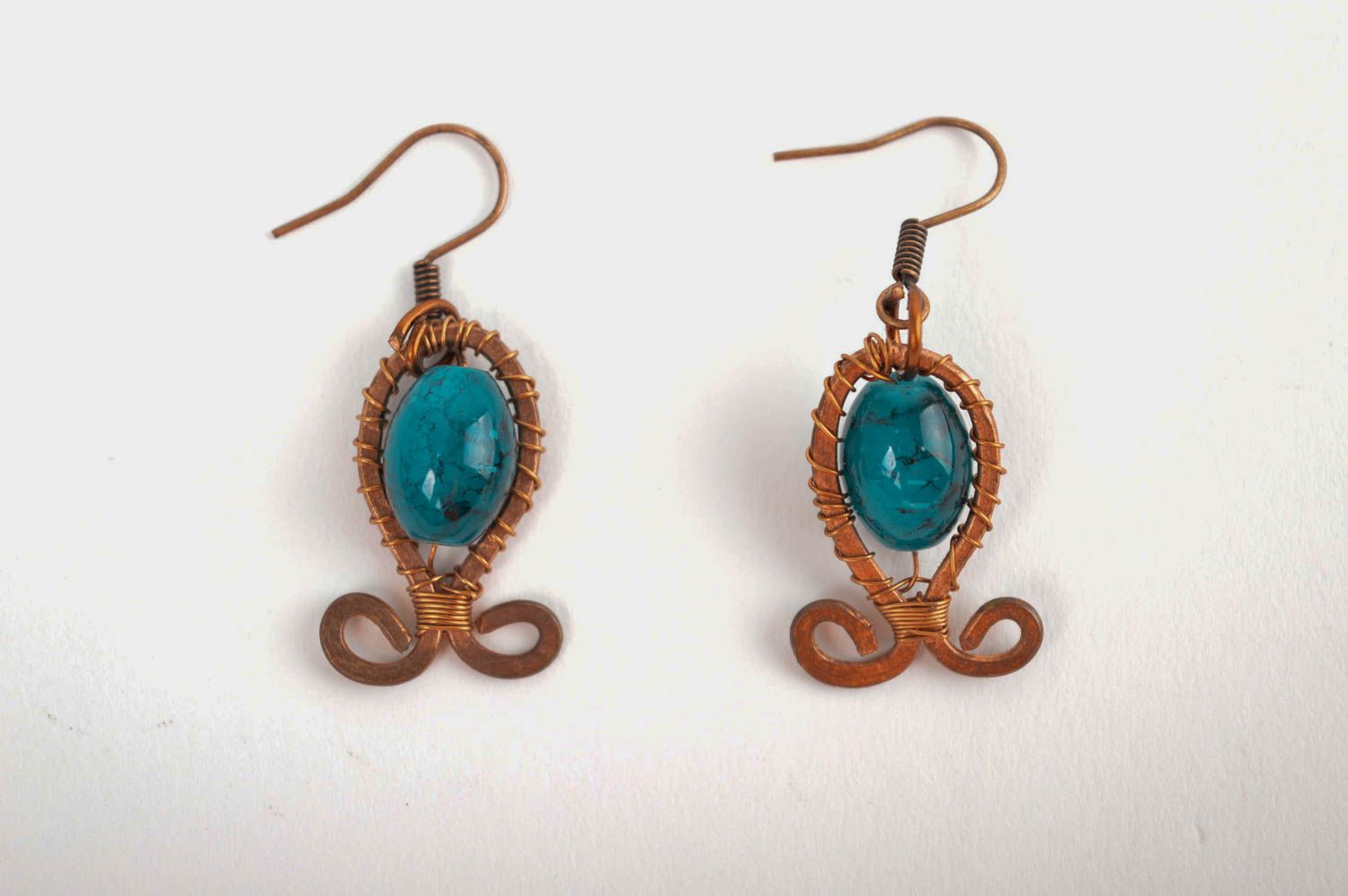 Handmade jewelry copper earrings with beads wire wrap copper earrings water photo 4