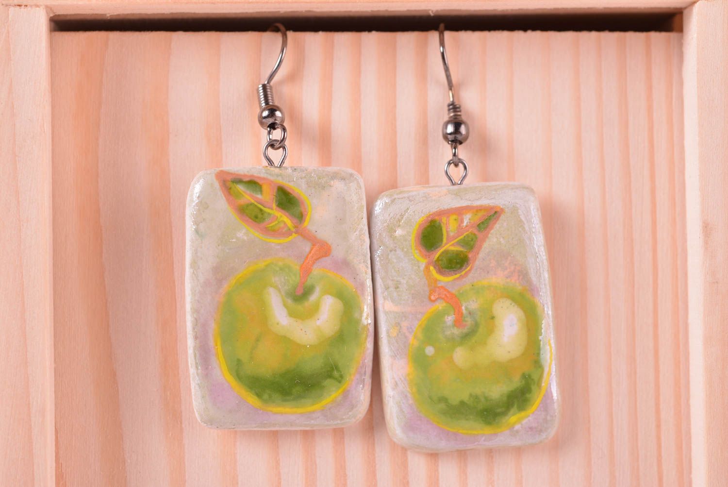 Jewelry handmade earrings long earrings with painted apples designer gift photo 1