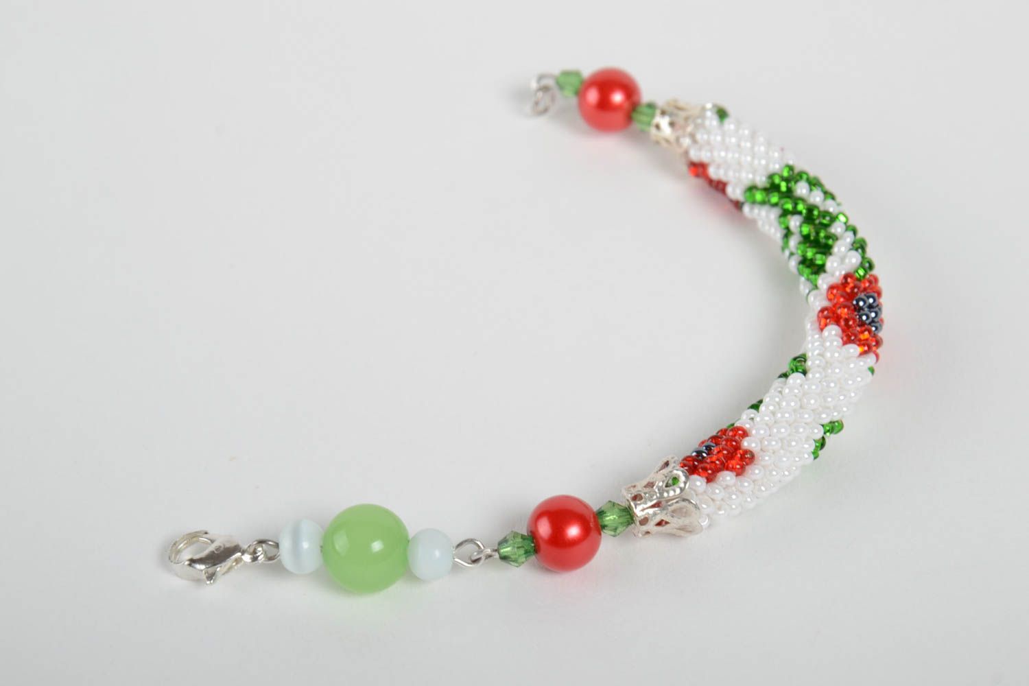 Bracelet perles de rocaille Bijou fait main Cadeau original femme blanc à motif photo 5
