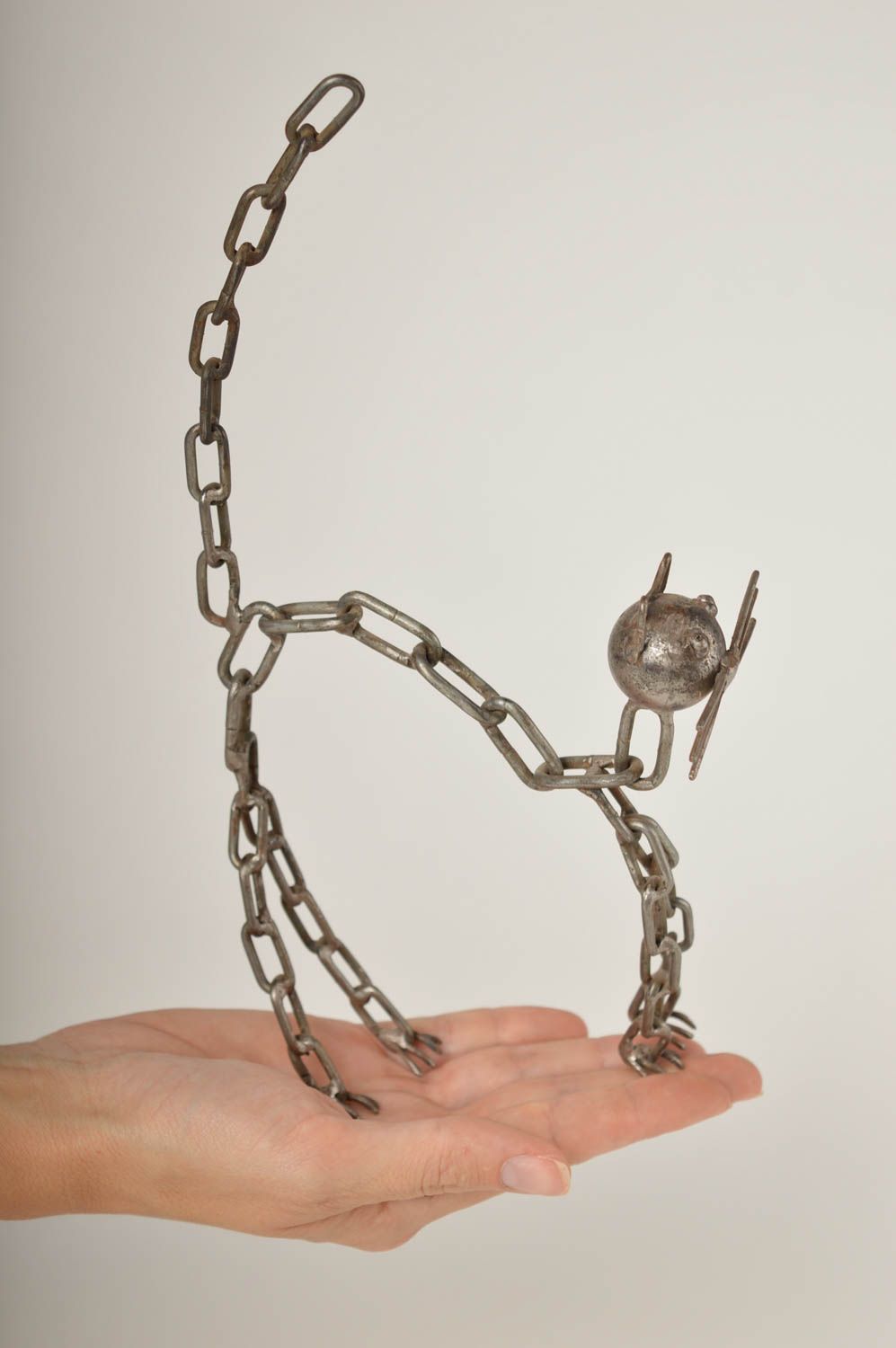 Decoro da casa fatto a mano figurina simpatica a forma di gatto di metallo foto 2