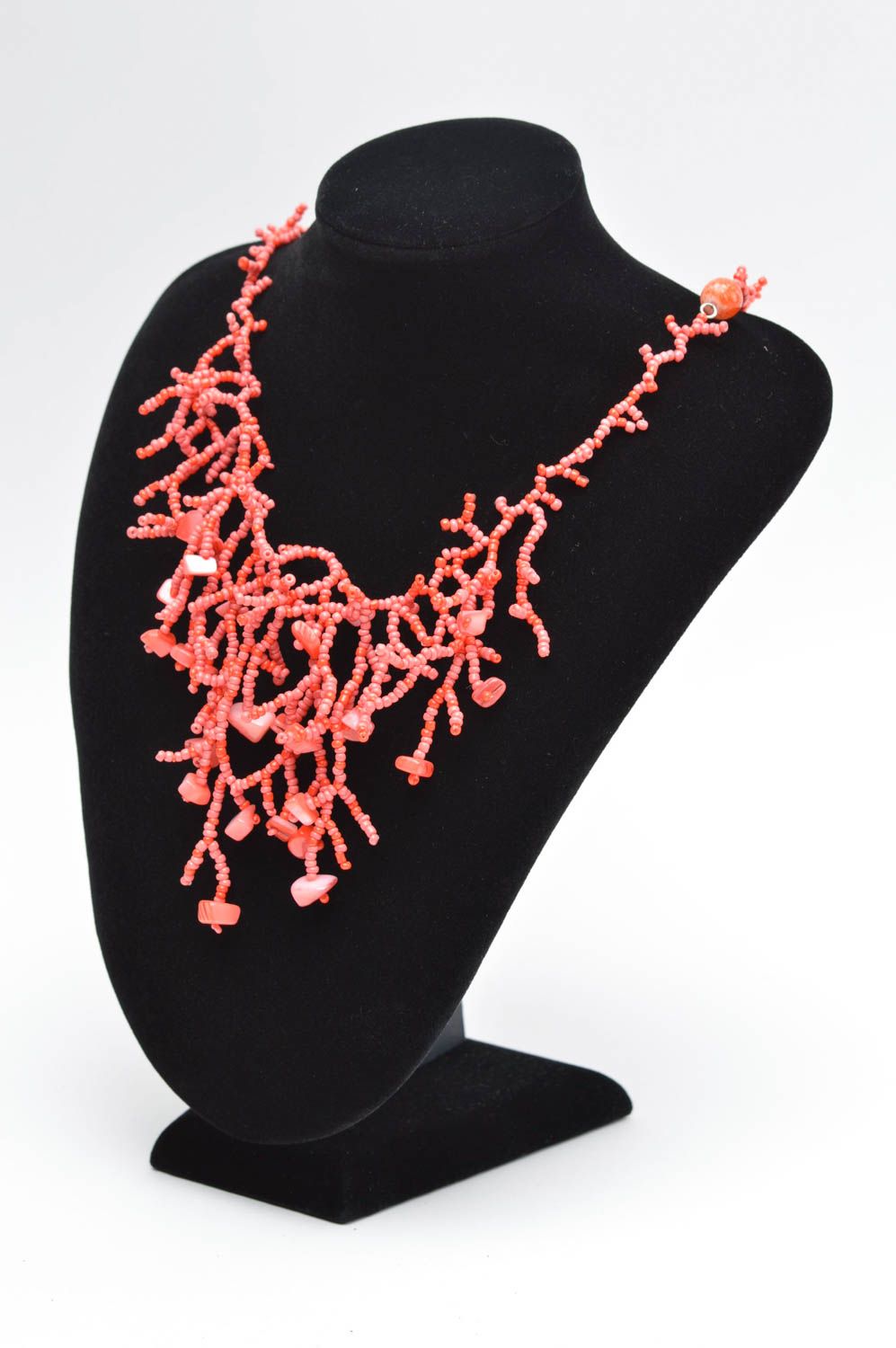 Collier en perles de rocaille Bijou fait main couleur corail Cadeau pour femme photo 5