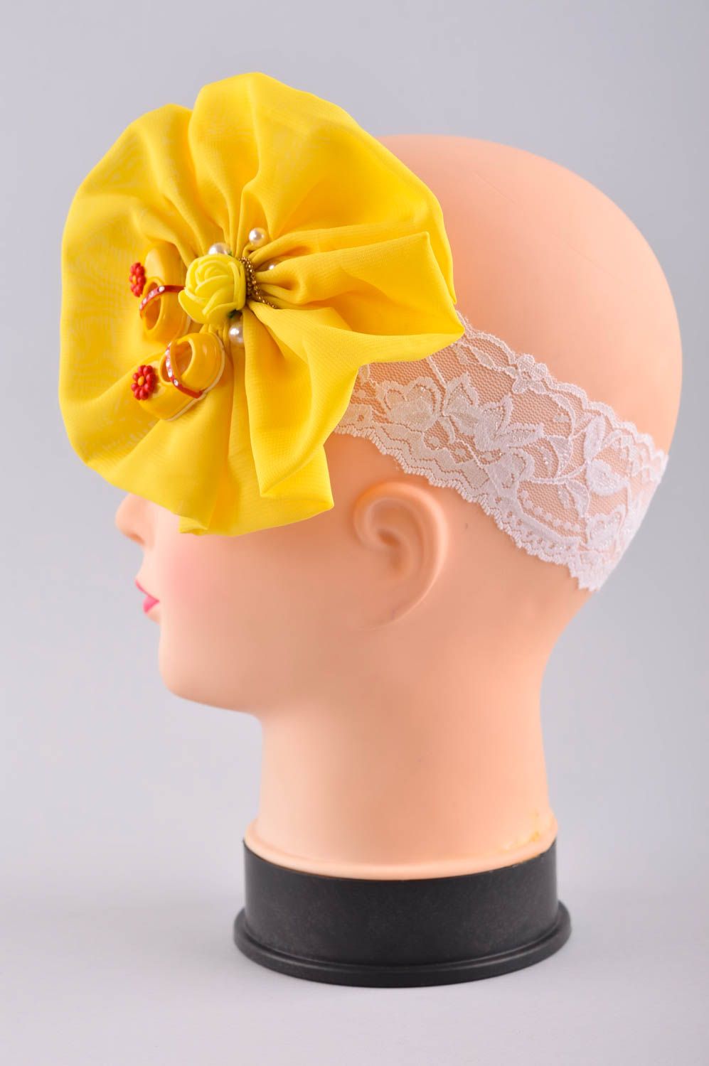 Повязка на голову ручной работы повязка для девочки детская повязка желтая фото 3