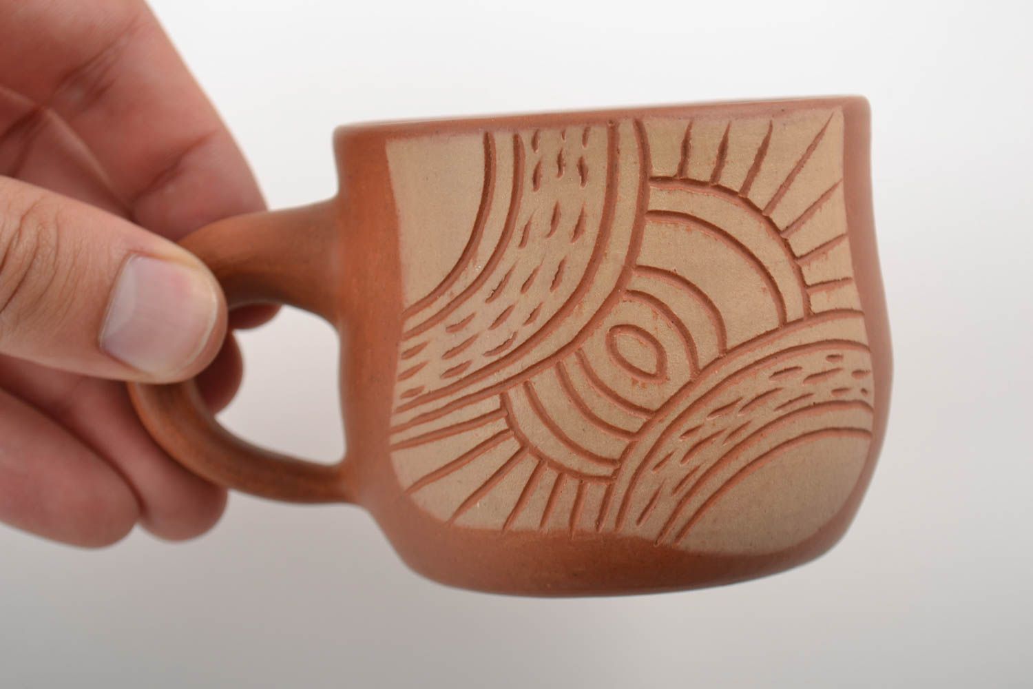 8 oz ceramic coffee cup with cave drawings and handle photo 2