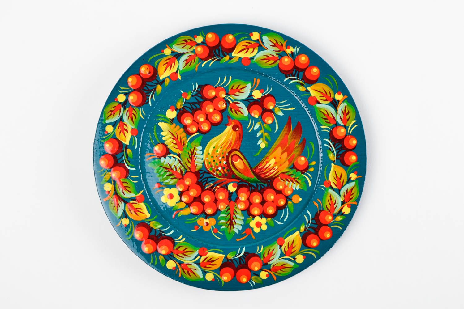 Assiette décorative fait main Décoration murale bleue avec oiseau Vaisselle déco photo 4